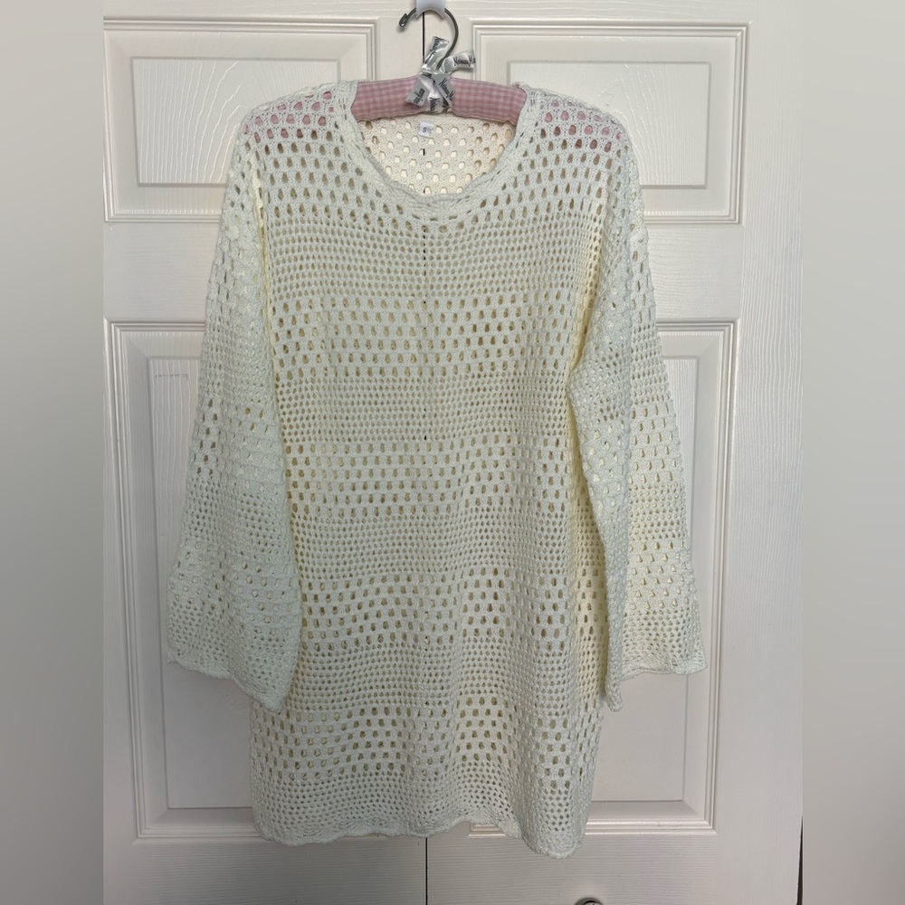 Cream White Crochet Knit Swim Cover Up Dress-Size S - Picture 3 of 8